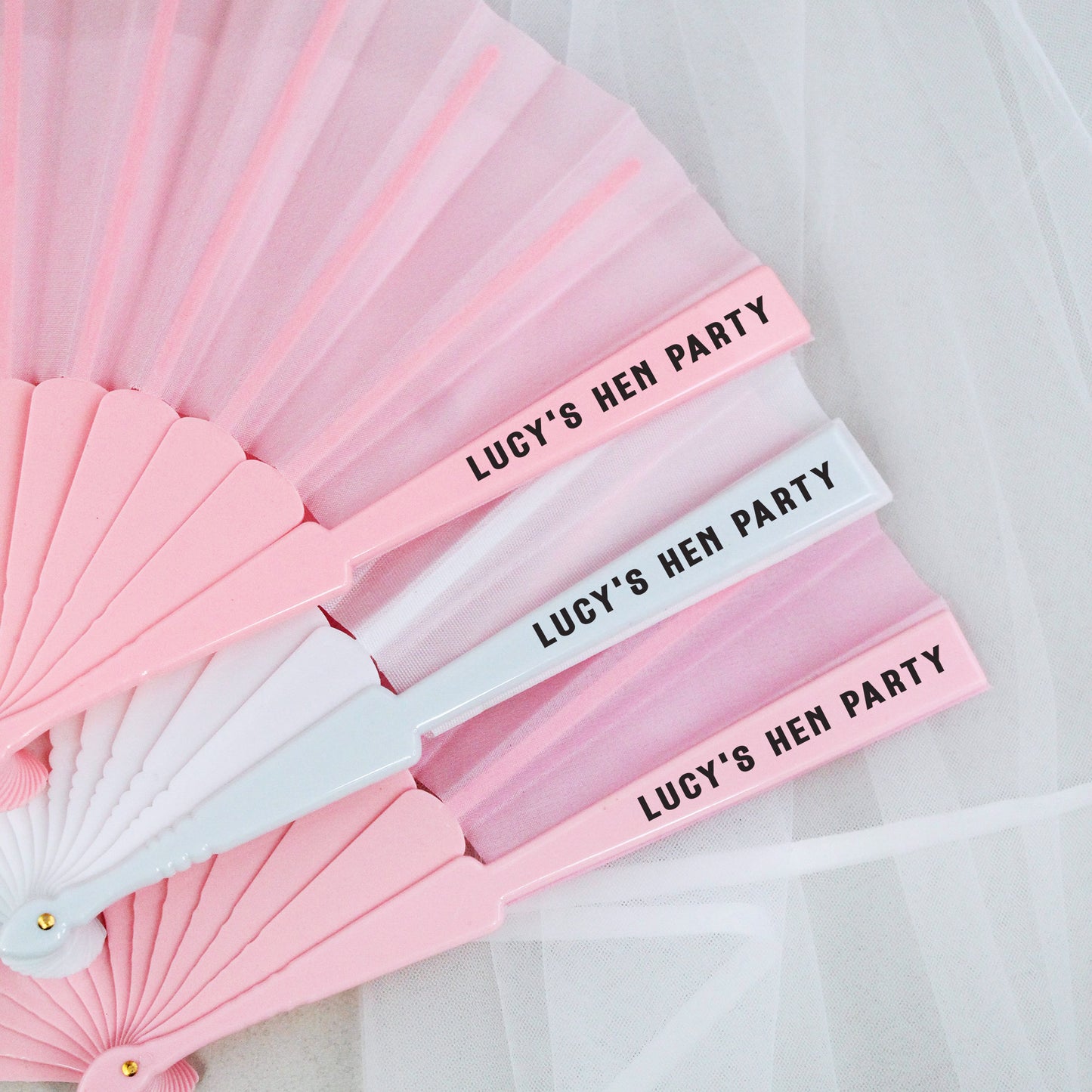 Personalised Hen Party Hand Fans - Pink & White