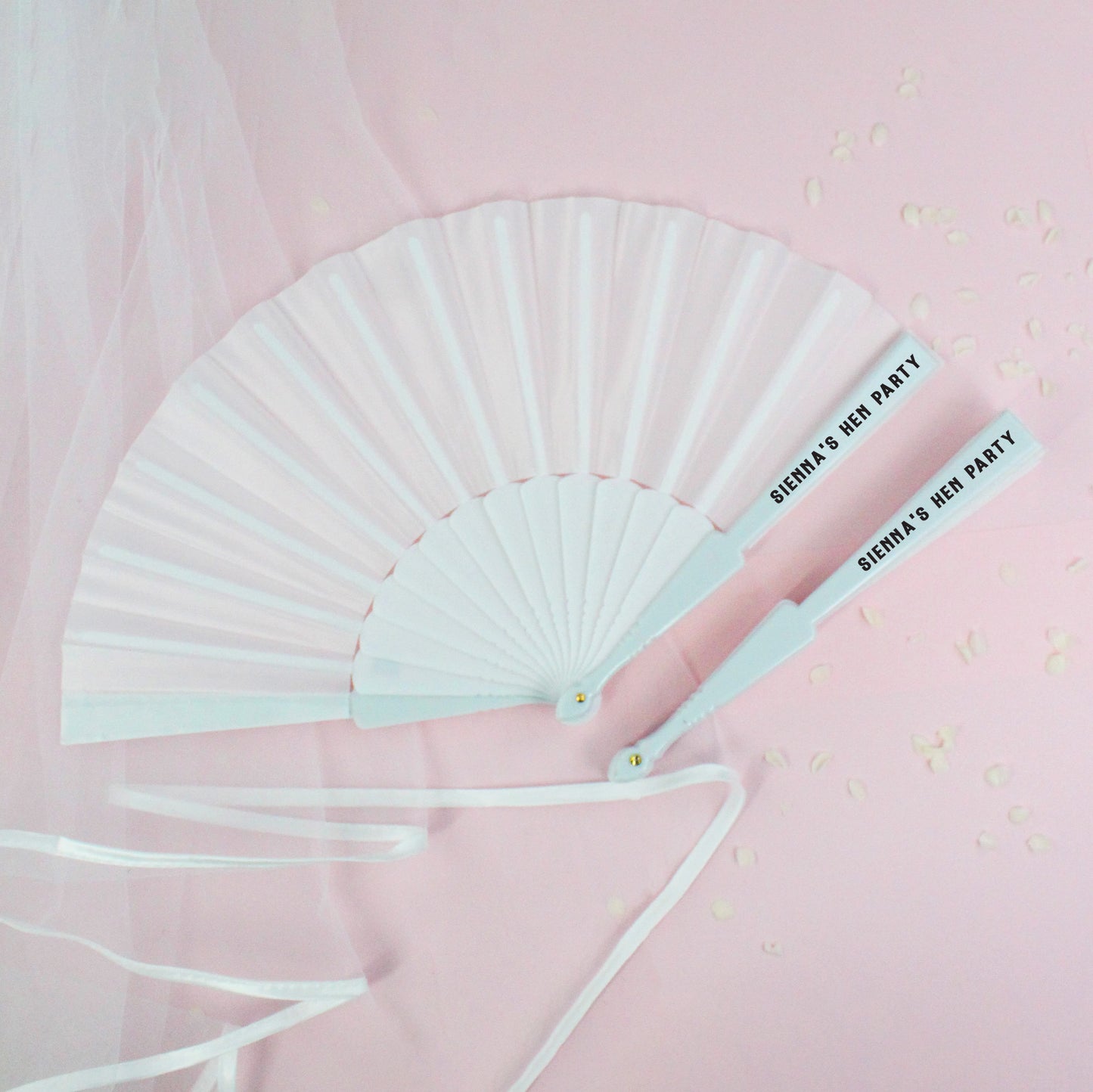 Personalised Hen Party Hand Fans - Pink & White