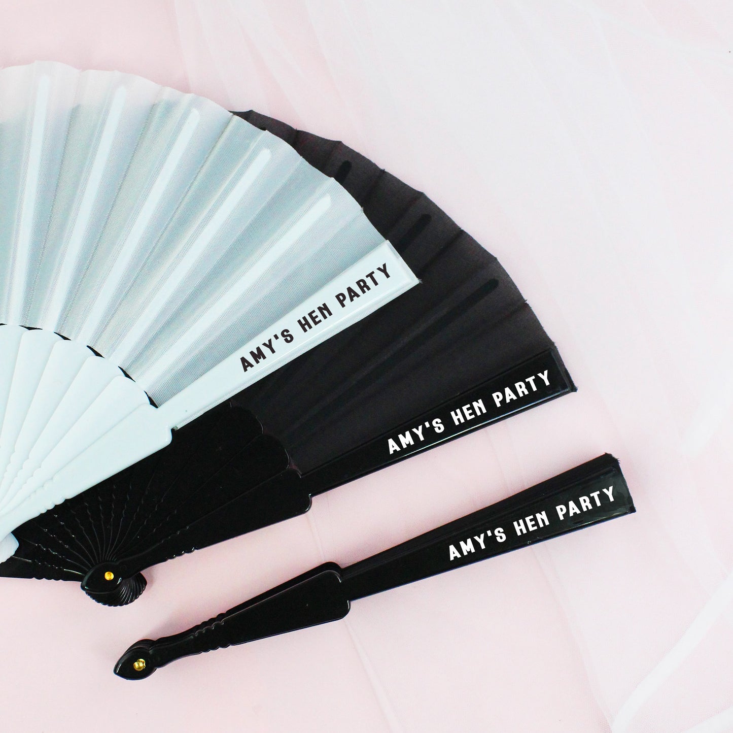 Personalised Black and White Hen Party Hand Fans