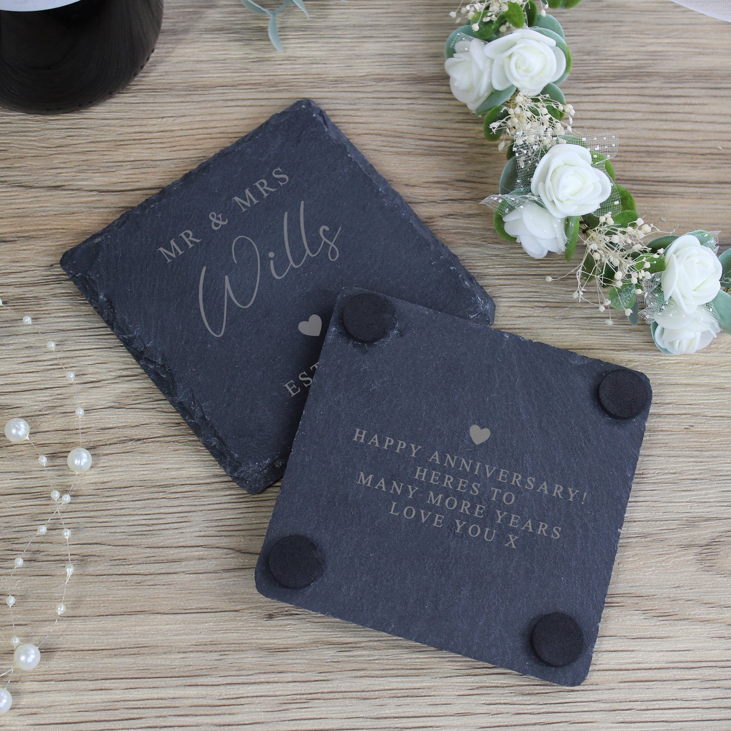Personalised Mr & Mrs Square Slate Coaster - Set of 2