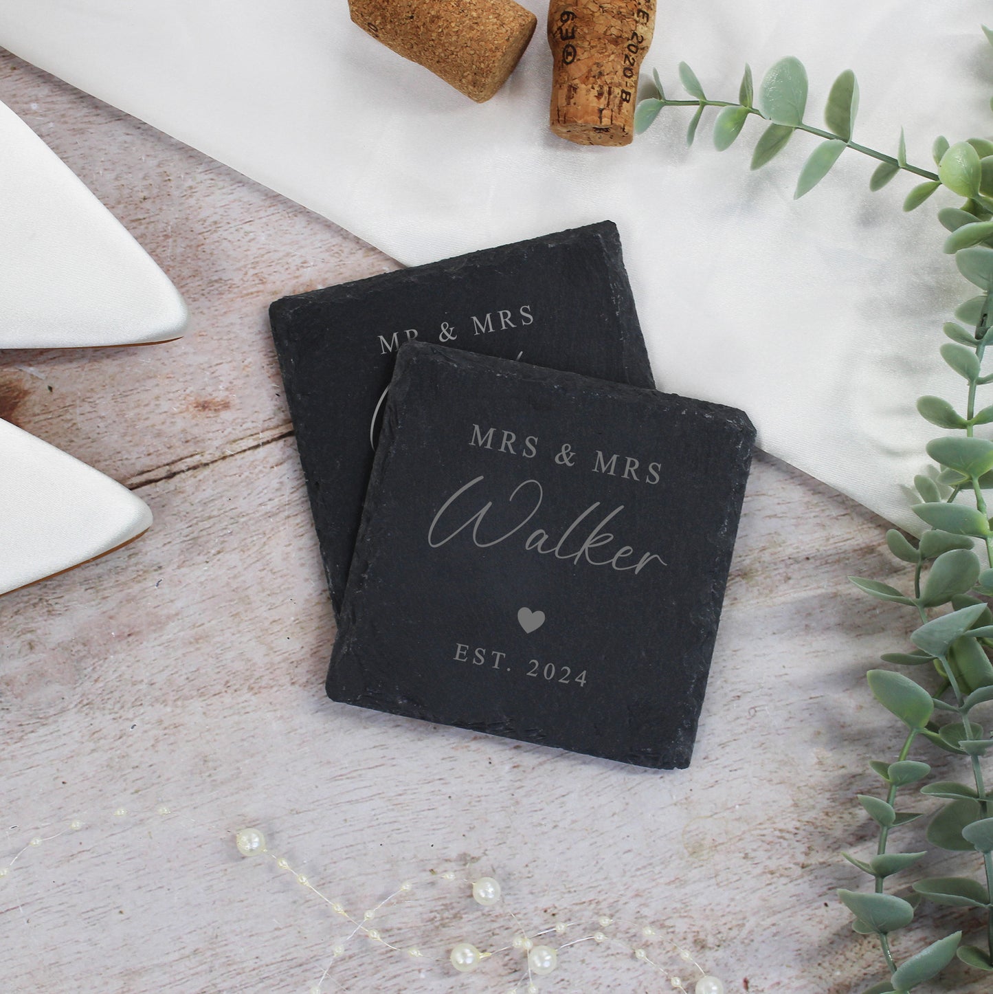 Personalised Mr & Mrs Square Slate Coaster - Set of 2