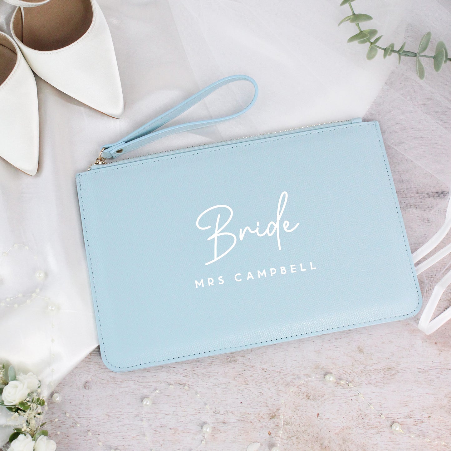 Personalised PU Leather Bride Clutch Bag with Married Name
