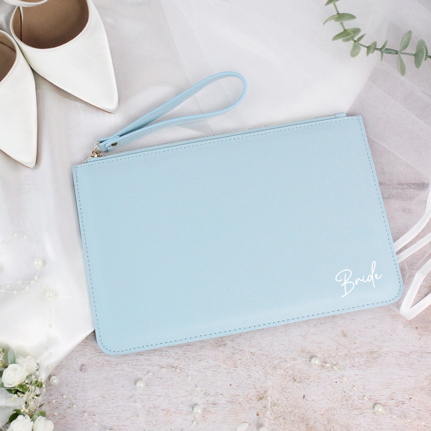 PU Leather Bride Clutch Bag with Wristlet Strap