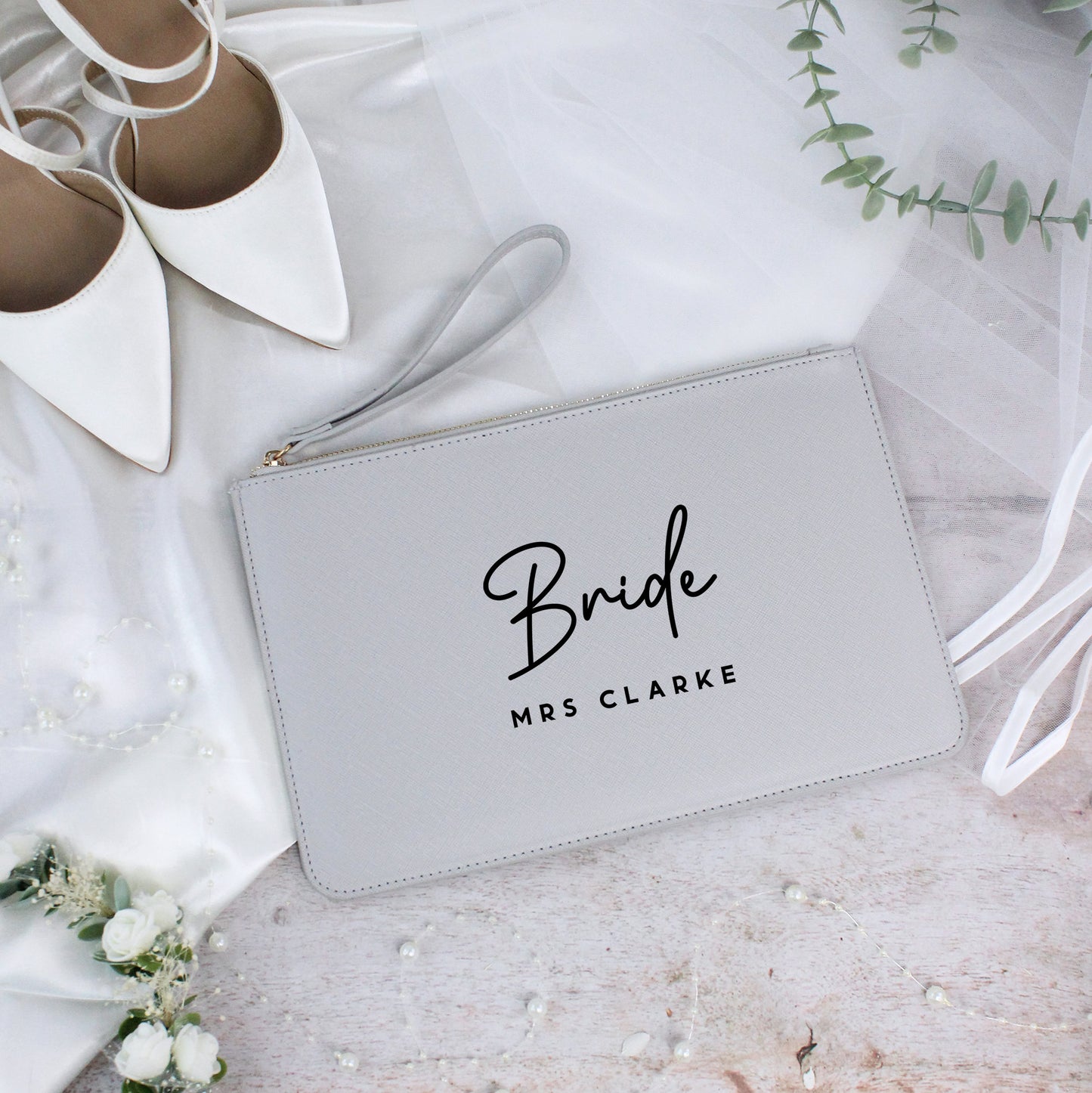 Personalised PU Leather Bride Clutch Bag with Married Name