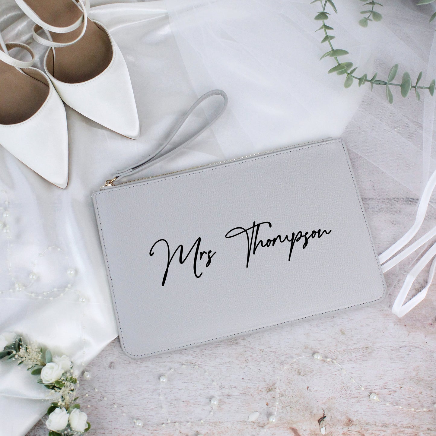 Personalised PU Leather Mrs Clutch Bag for Bride to Be