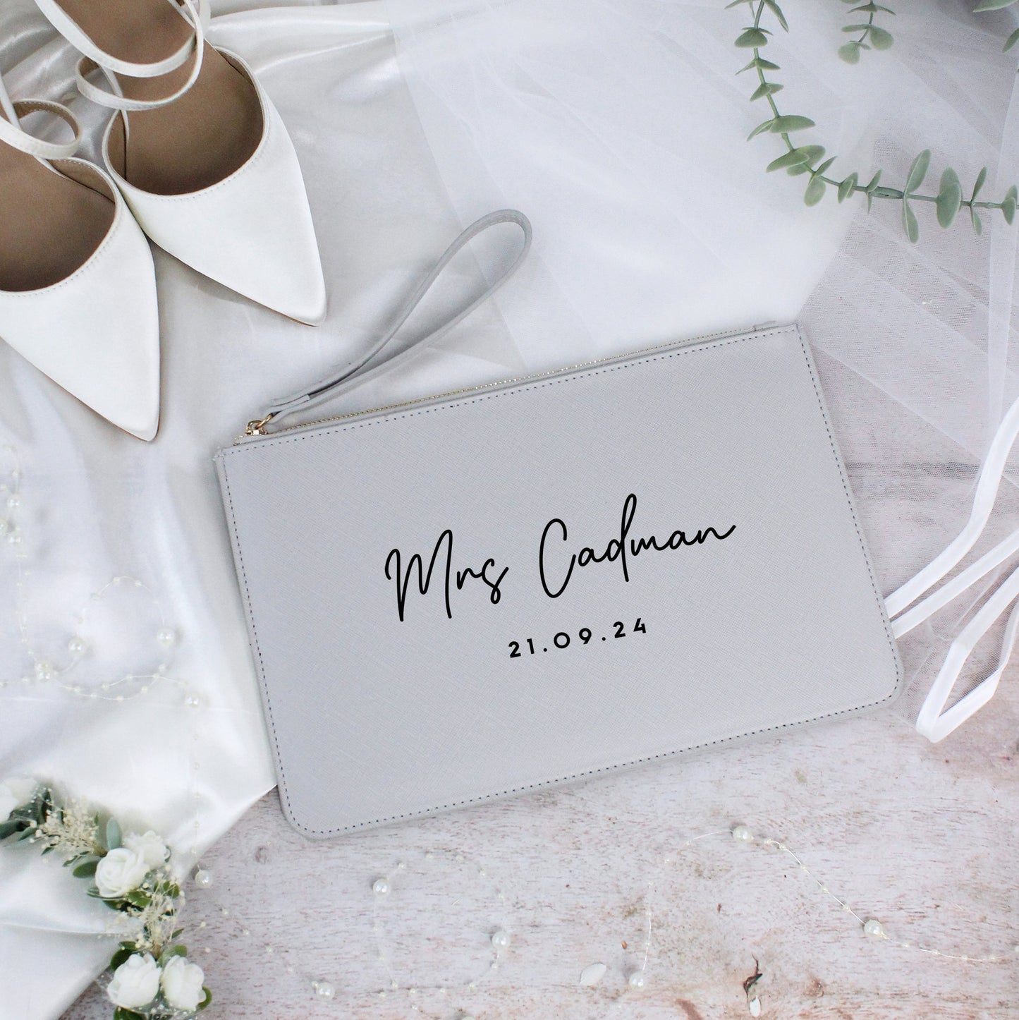 Personalised PU Leather Mrs Clutch Bag with Wedding Date