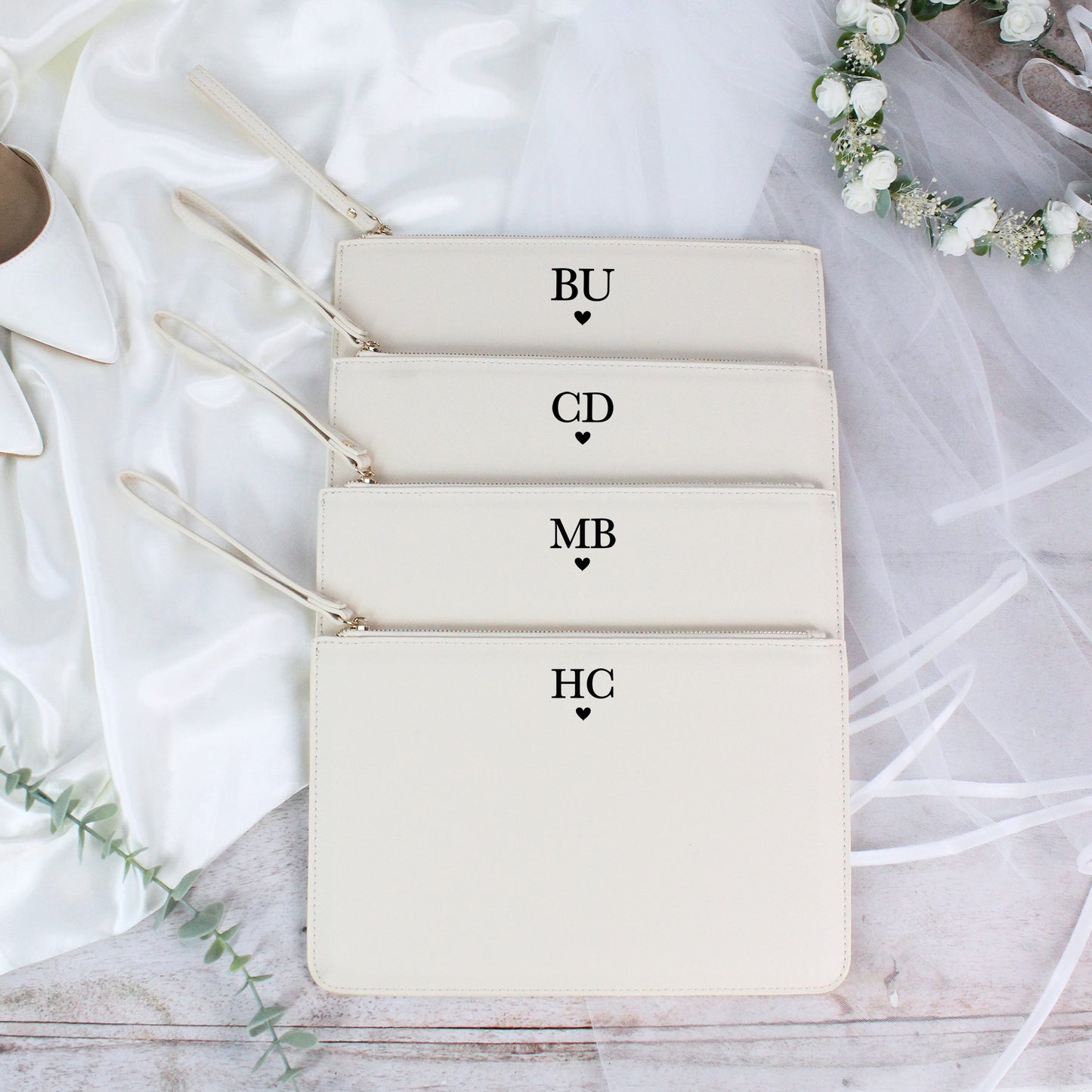 Personalised PU Leather Clutch Bag with Initials & Heart
