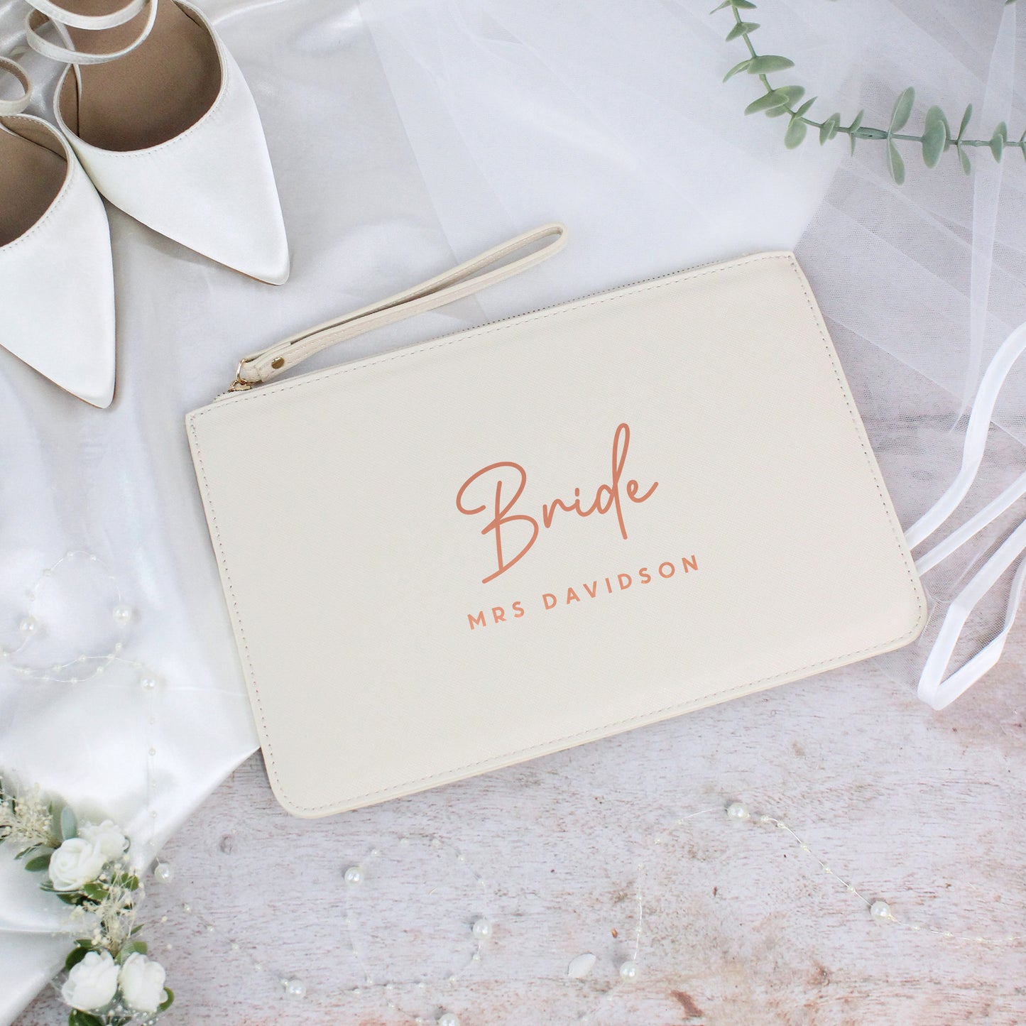 Personalised PU Leather Bride Clutch Bag with Married Name