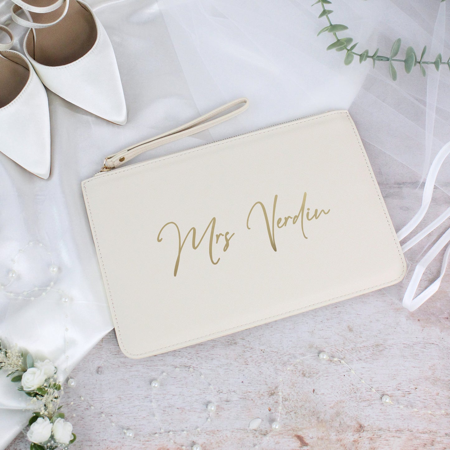 Personalised PU Leather Mrs Clutch Bag for Bride to Be