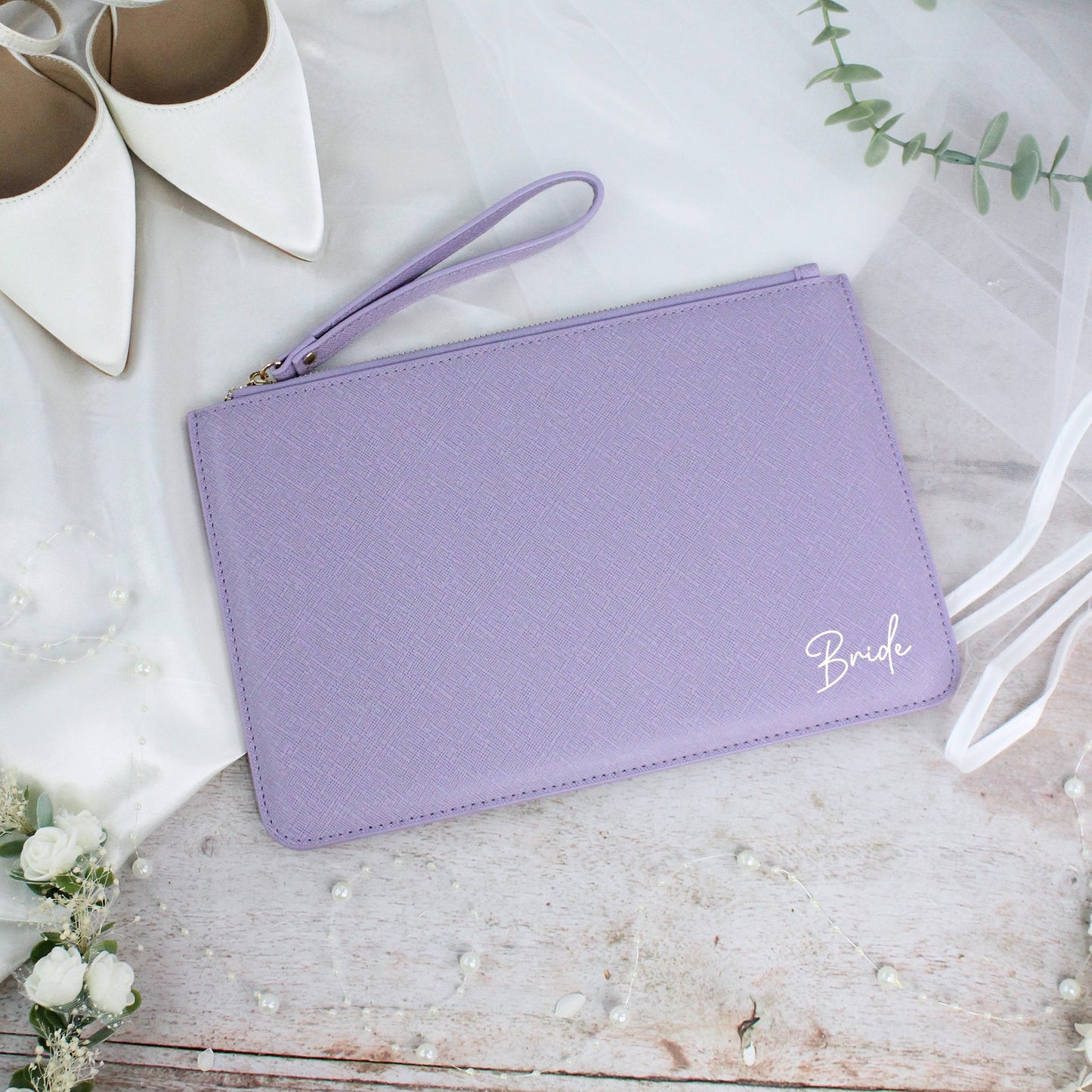PU Leather Bride Clutch Bag with Wristlet Strap