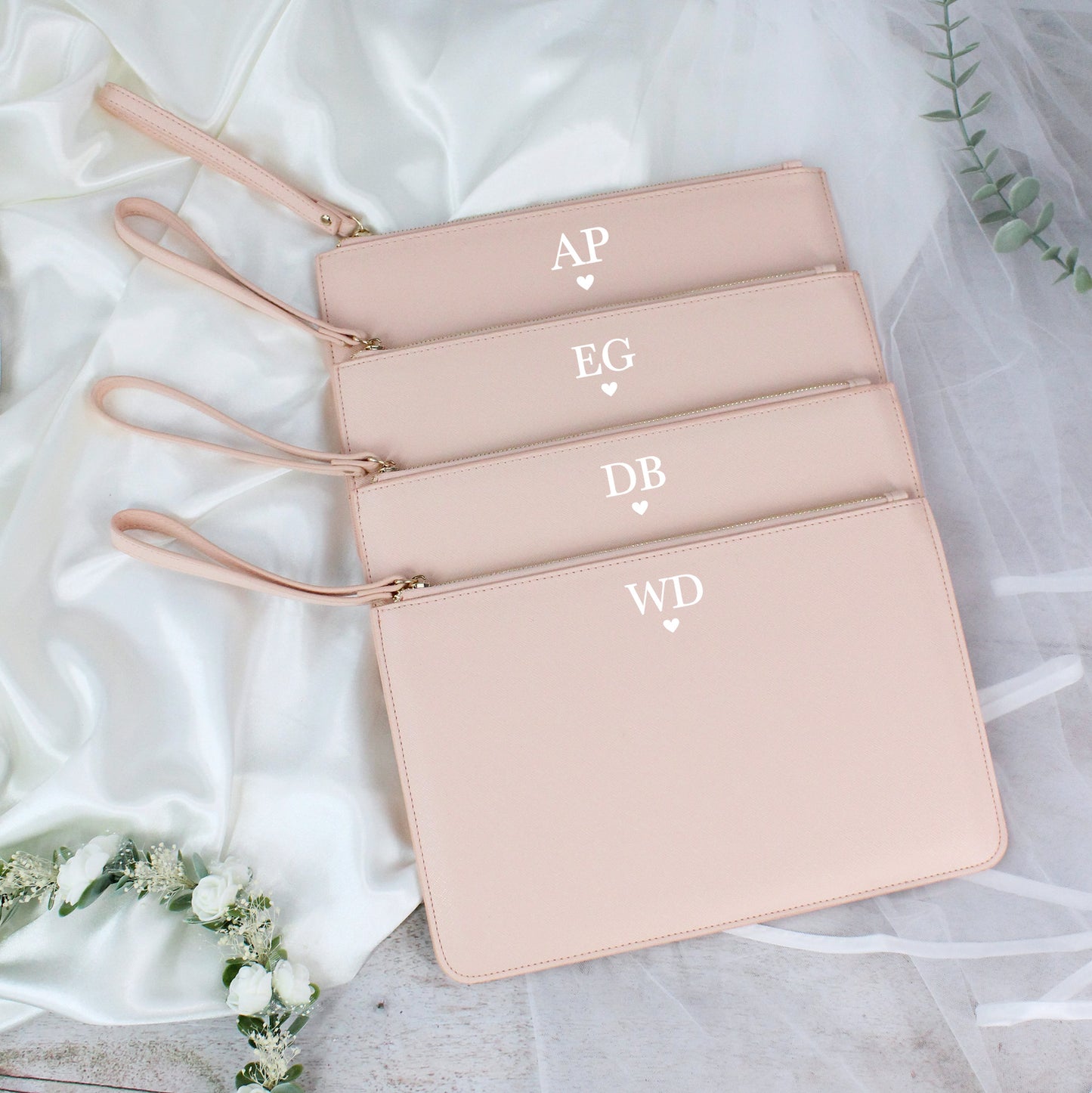 Personalised PU Leather Clutch Bag with Initials & Heart
