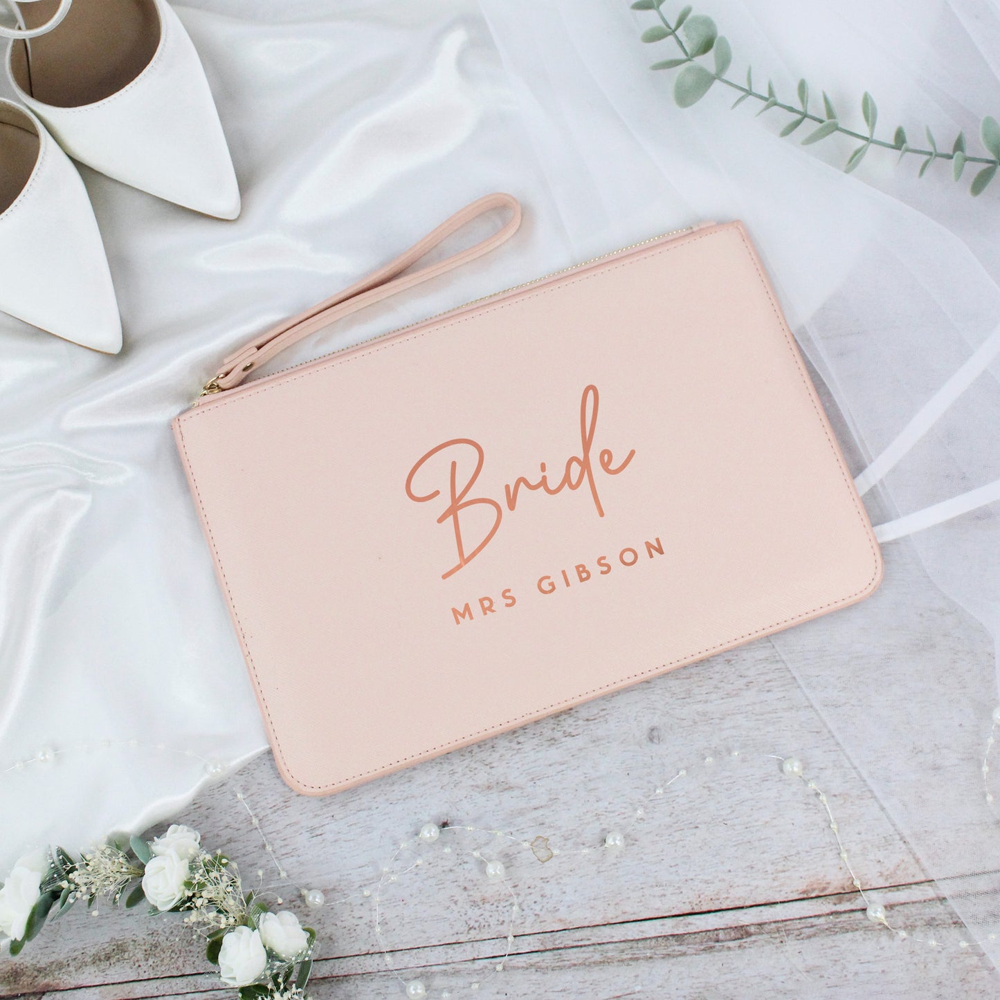 Personalised PU Leather Bride Clutch Bag with Married Name