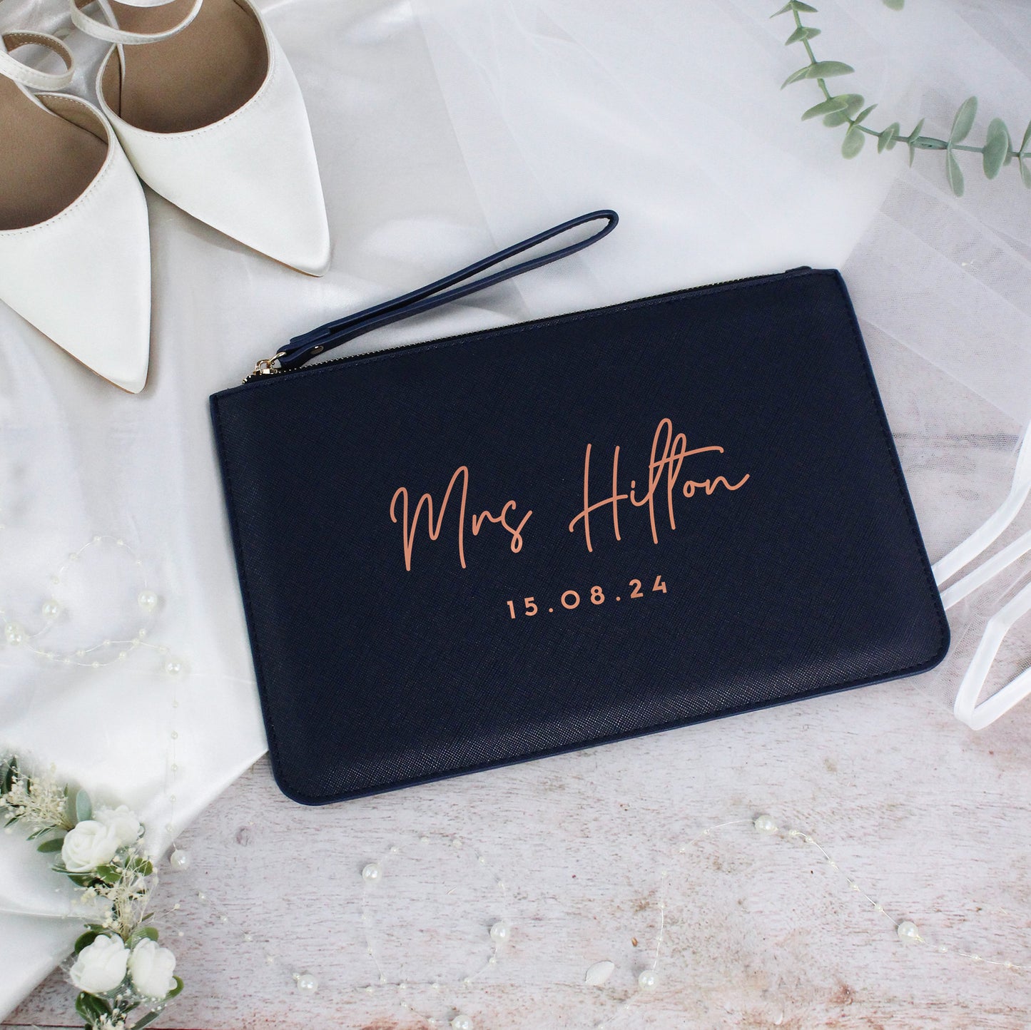 Personalised PU Leather Mrs Clutch Bag with Wedding Date