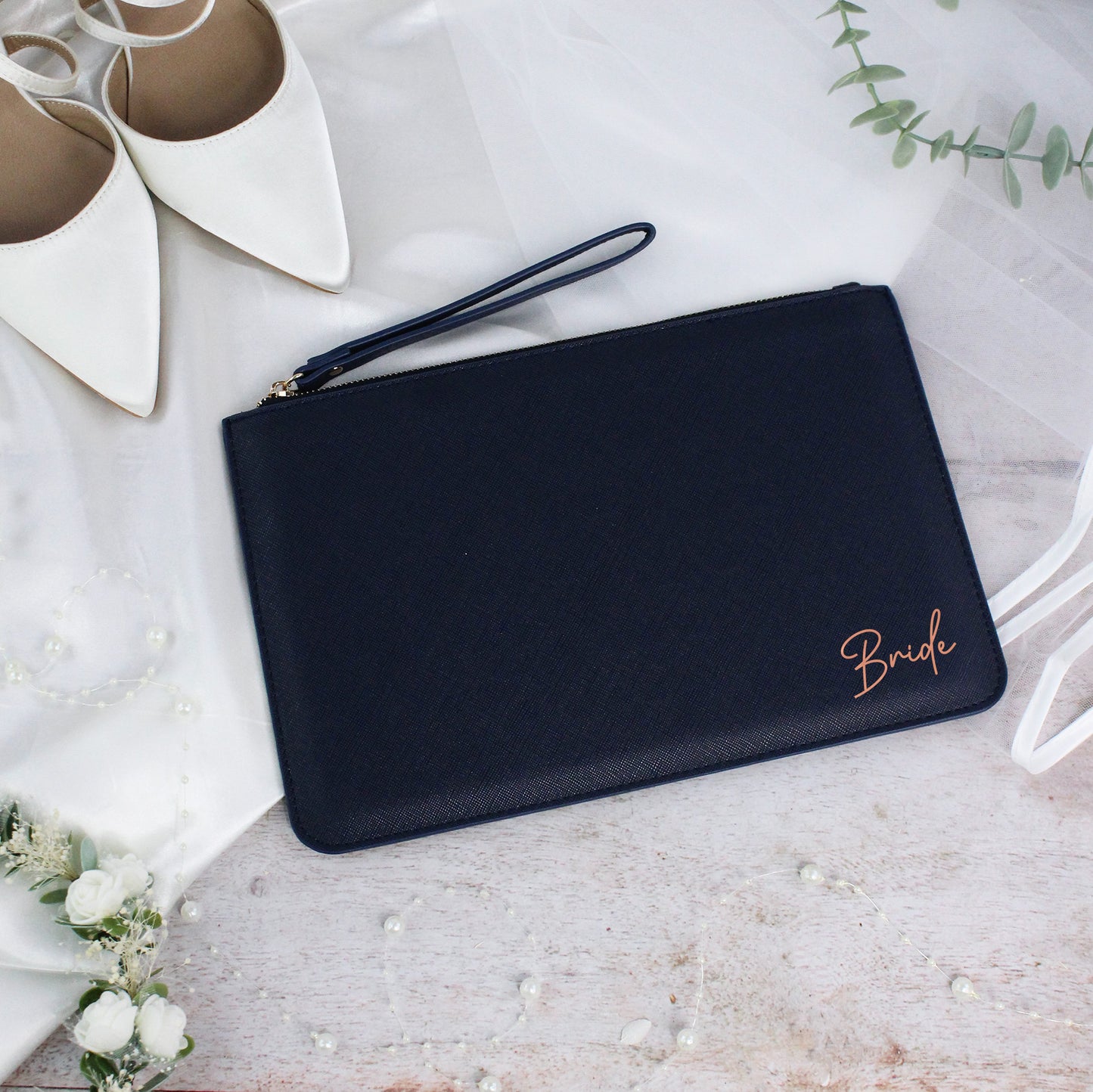 PU Leather Bride Clutch Bag with Wristlet Strap