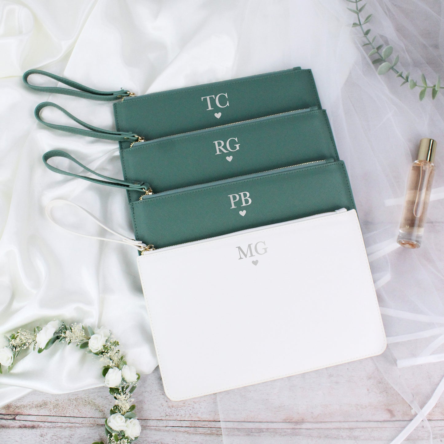 Personalised PU Leather Clutch Bag with Initials & Heart