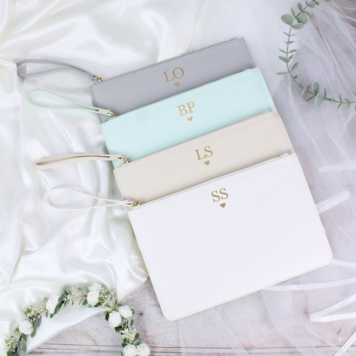 Personalised PU Leather Clutch Bag with Initials & Heart