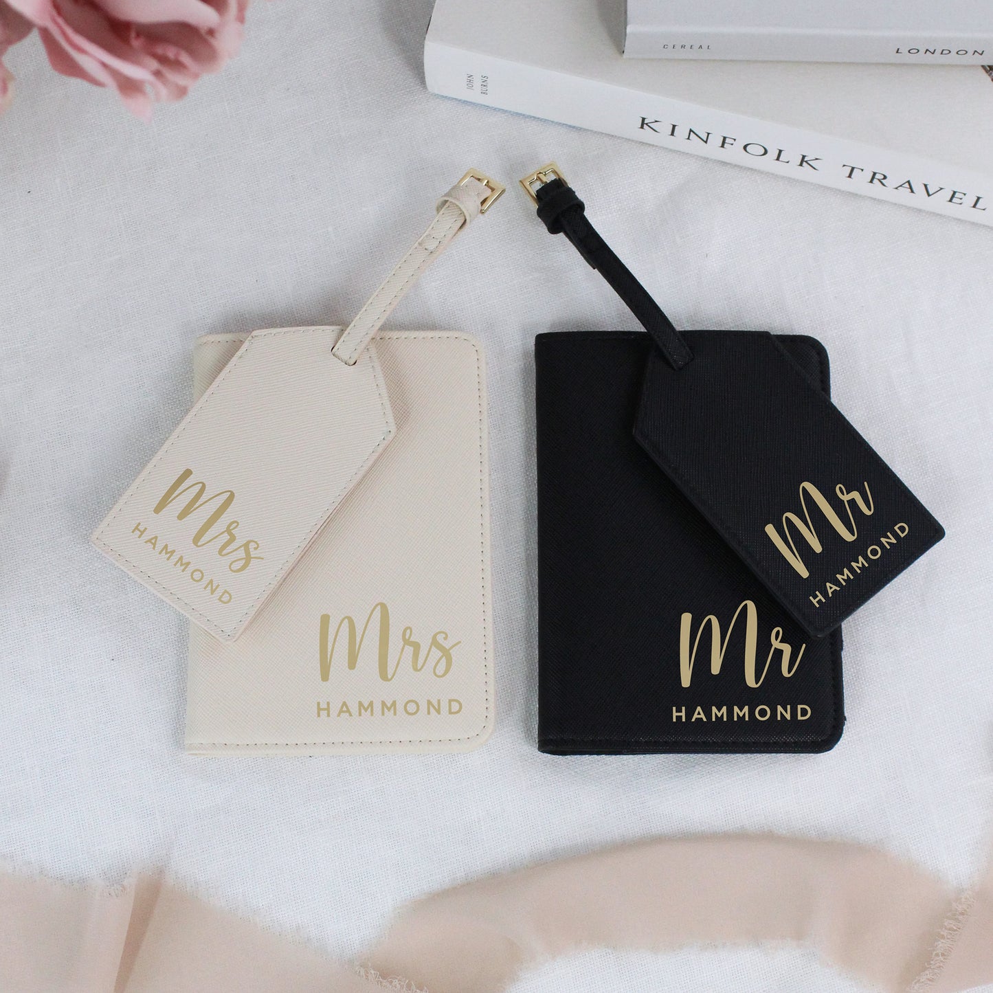 Personalised PU Leather Mr & Mrs Passport Holder & Luggage Tag Set