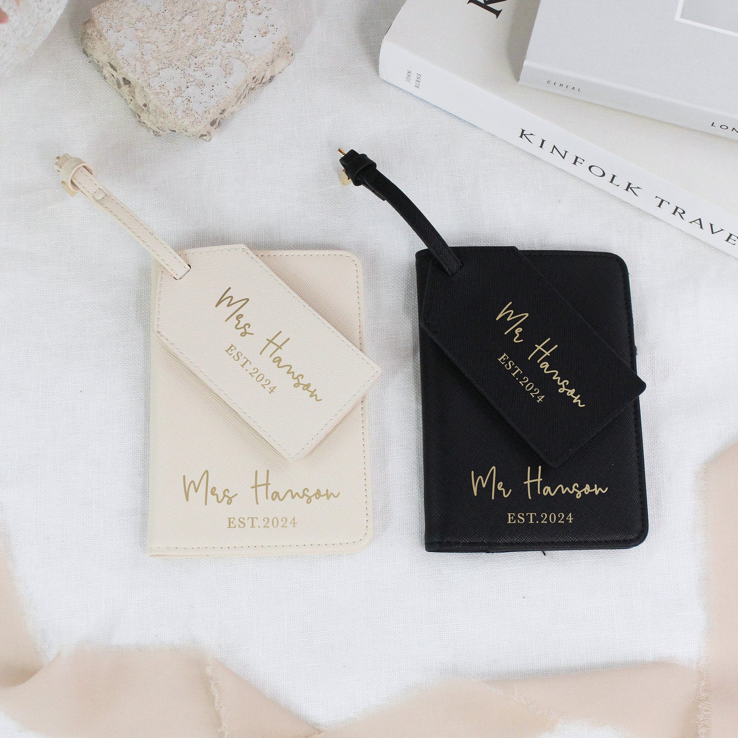 Personalised PU Leather Mr & Mrs Passport Luggage Tag Set