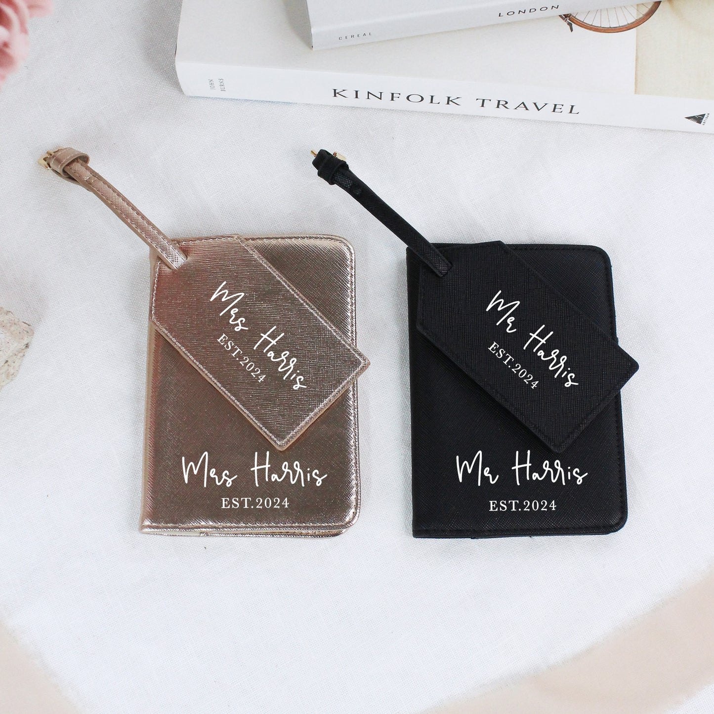 Personalised PU Leather Mr & Mrs Passport Luggage Tag Set