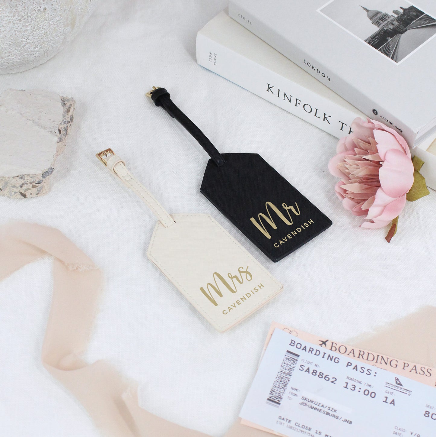 Personalised Set of 2 PU Leather Mr & Mrs Luggage Tags