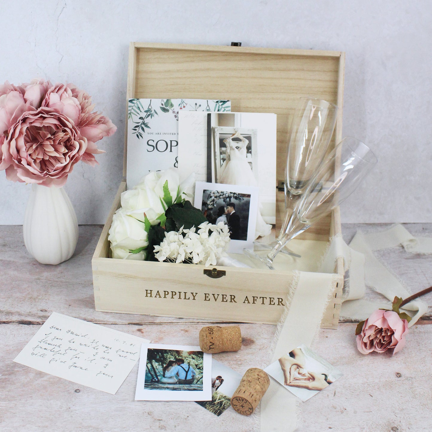 Personalised Wooden Wedding Memory Box in 6 Sizes