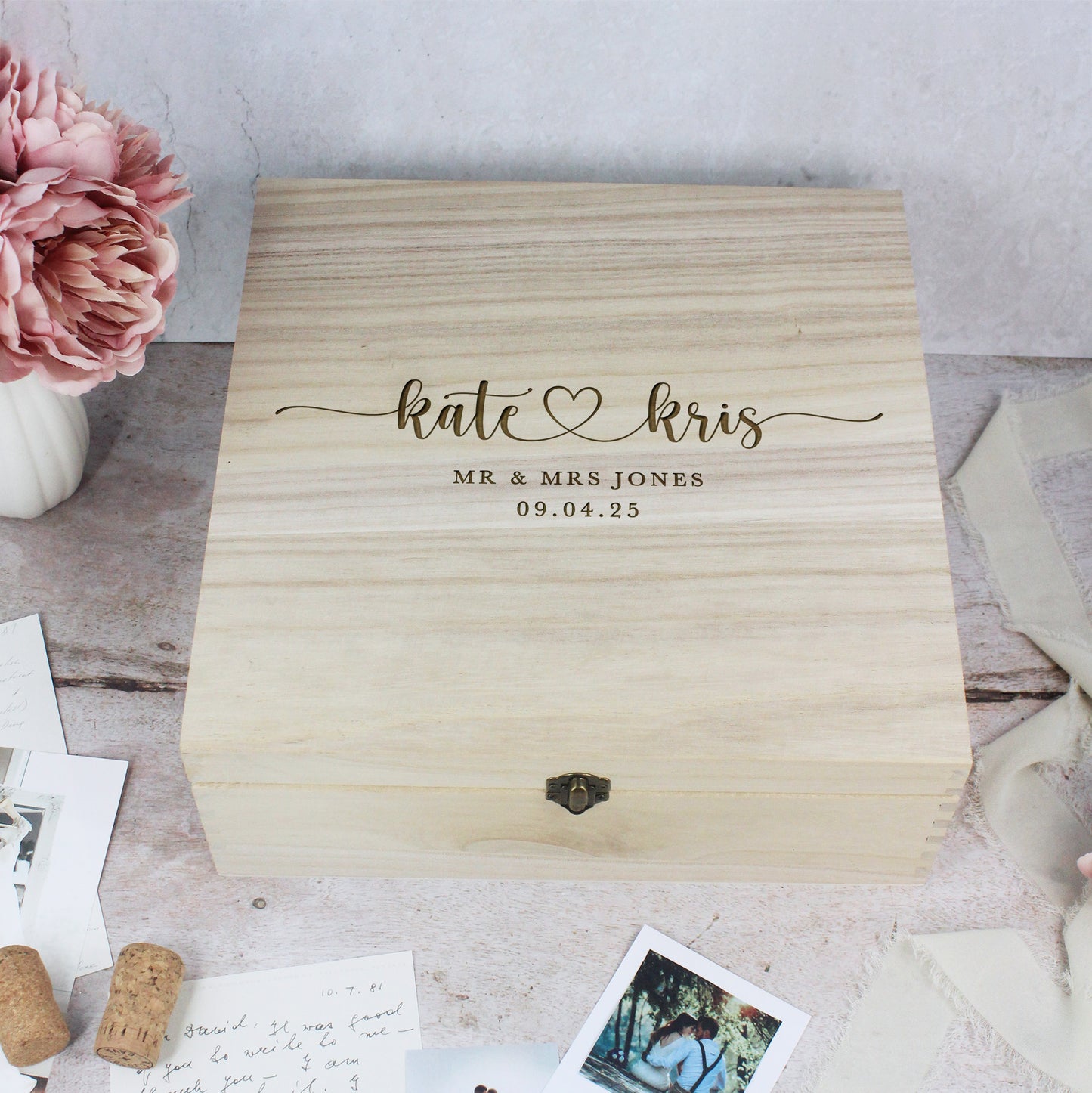 Personalised Wooden Wedding Memory Box in 6 Sizes