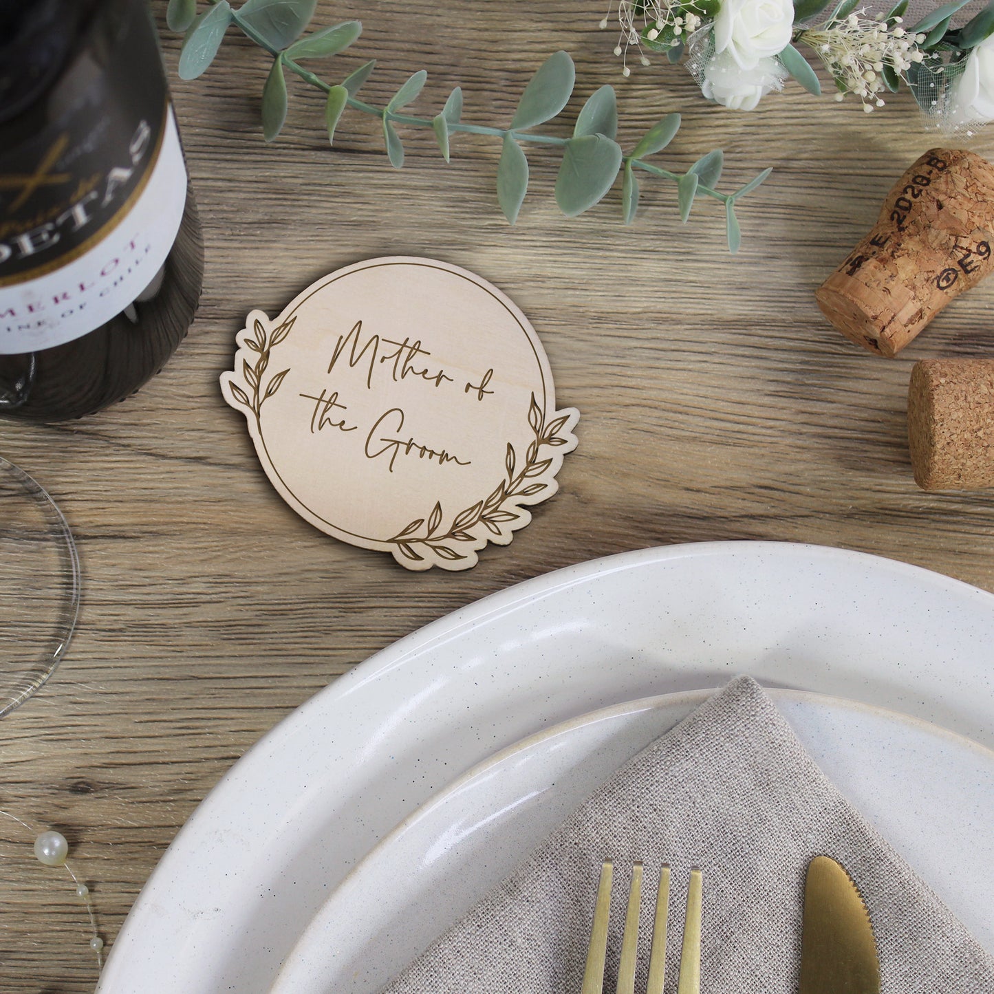 Personalised Wooden Floral Table Coaster with Guests Names