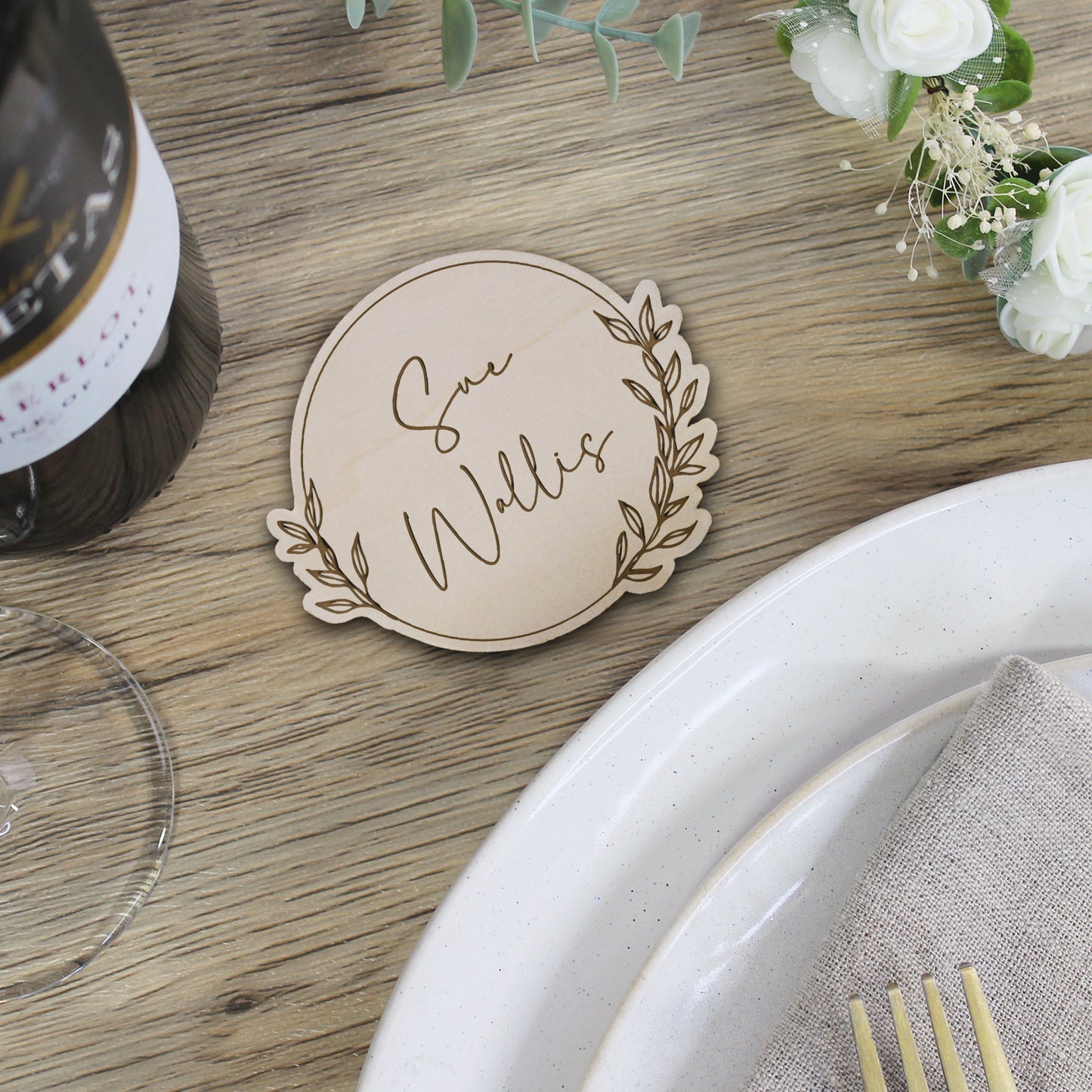 Personalised Wooden Floral Table Coaster with Guests Names
