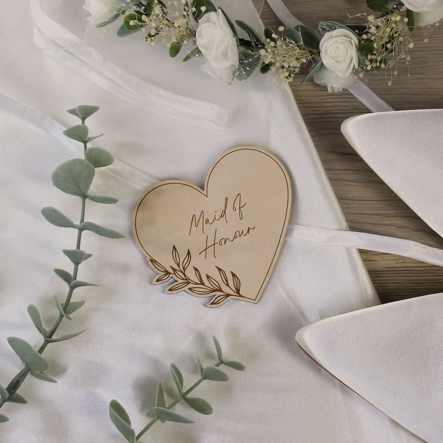 Personalised Floral Wooden Heart Shaped Table Place Names