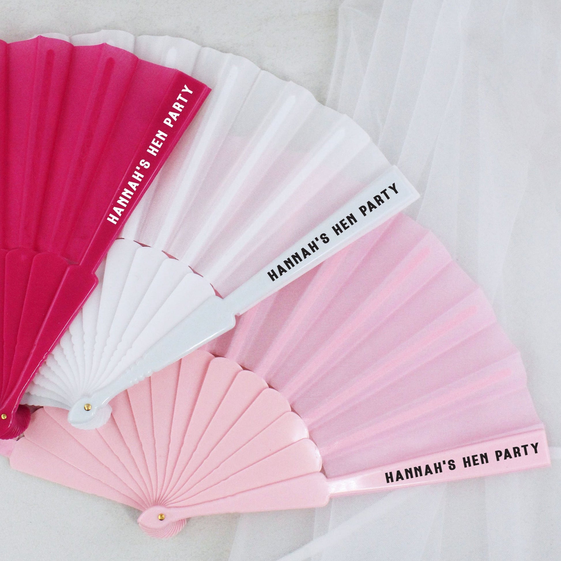 Personalised Hen Party Hand Fans - Pink & White