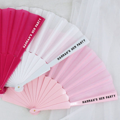 Personalised Hen Party Hand Fans - Pink & White