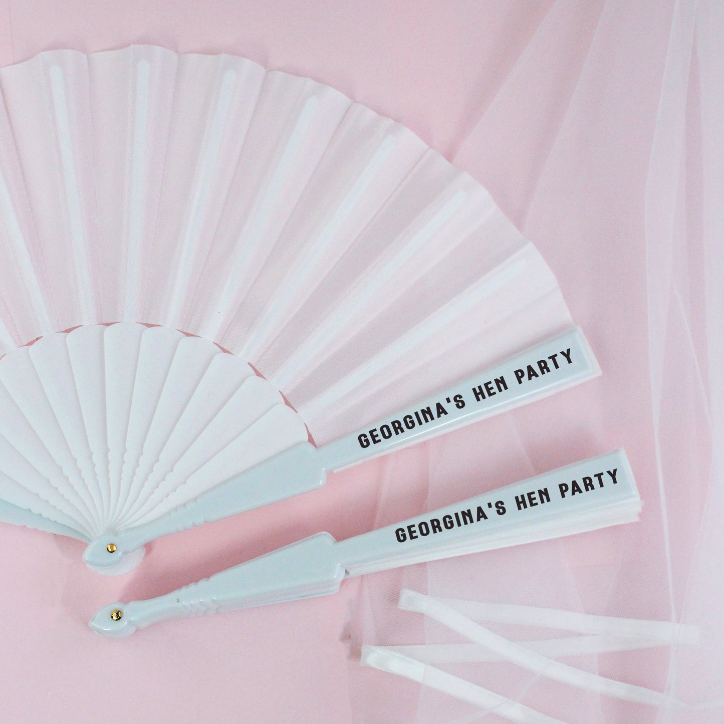 Personalised Hen Party Hand Fans - Pink & White
