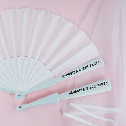 Personalised Hen Party Hand Fans - Pink & White