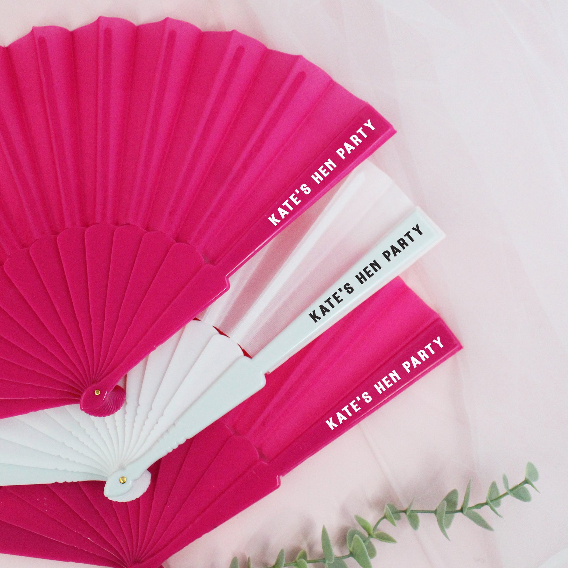 Personalised Hen Party Hand Fans - Pink & White