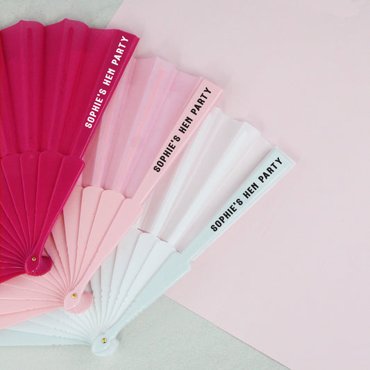 Personalised Hen Party Hand Fans - Pink & White