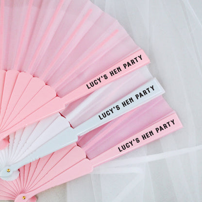 Personalised Hen Party Hand Fans - Pink & White