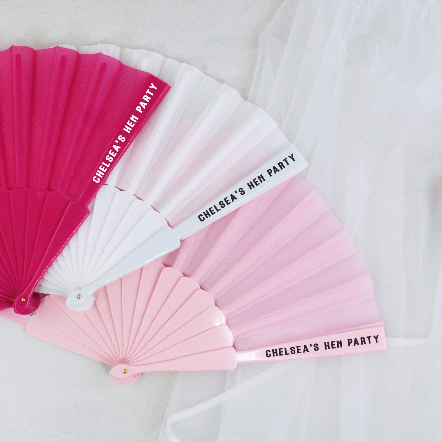 Personalised Hen Party Hand Fans - Pink & White