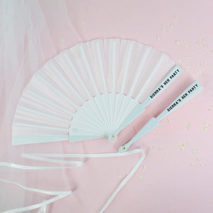 Personalised Hen Party Hand Fans - Pink & White
