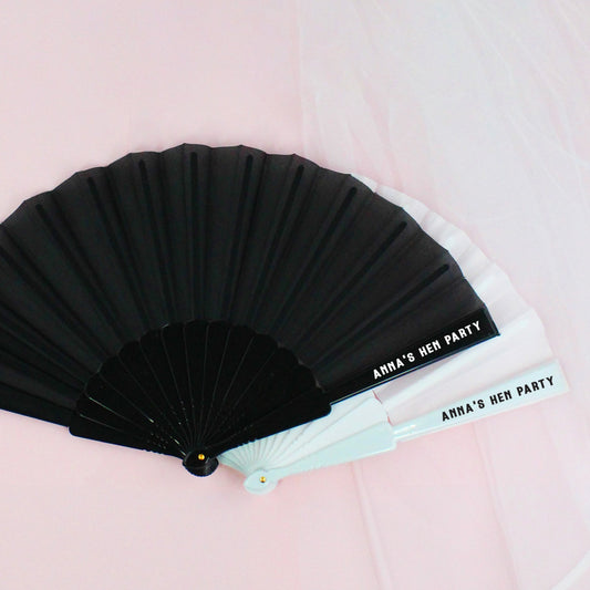Personalised Black and White Hen Party Hand Fans
