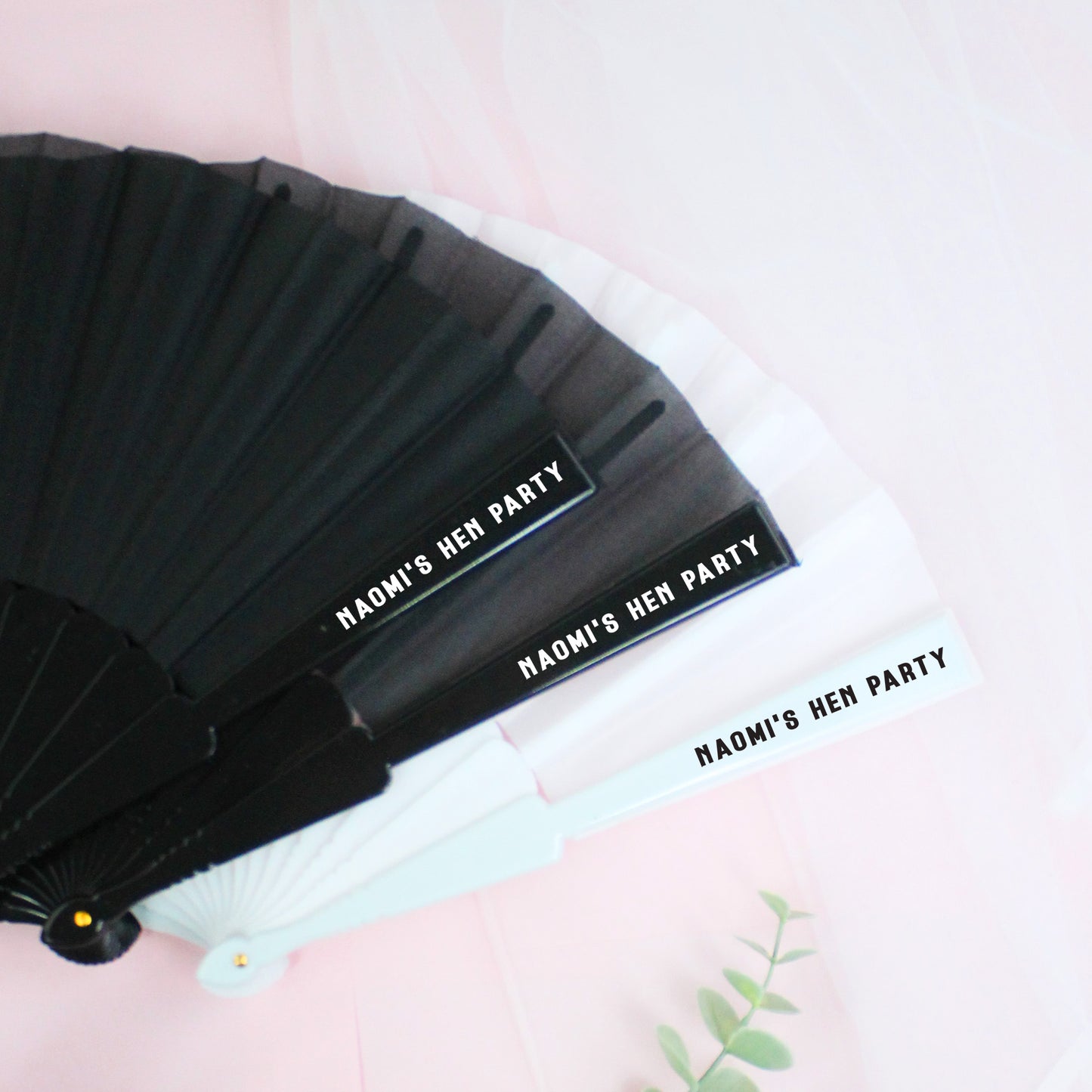 Personalised Black and White Hen Party Hand Fans