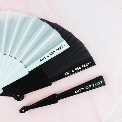 Personalised Black and White Hen Party Hand Fans