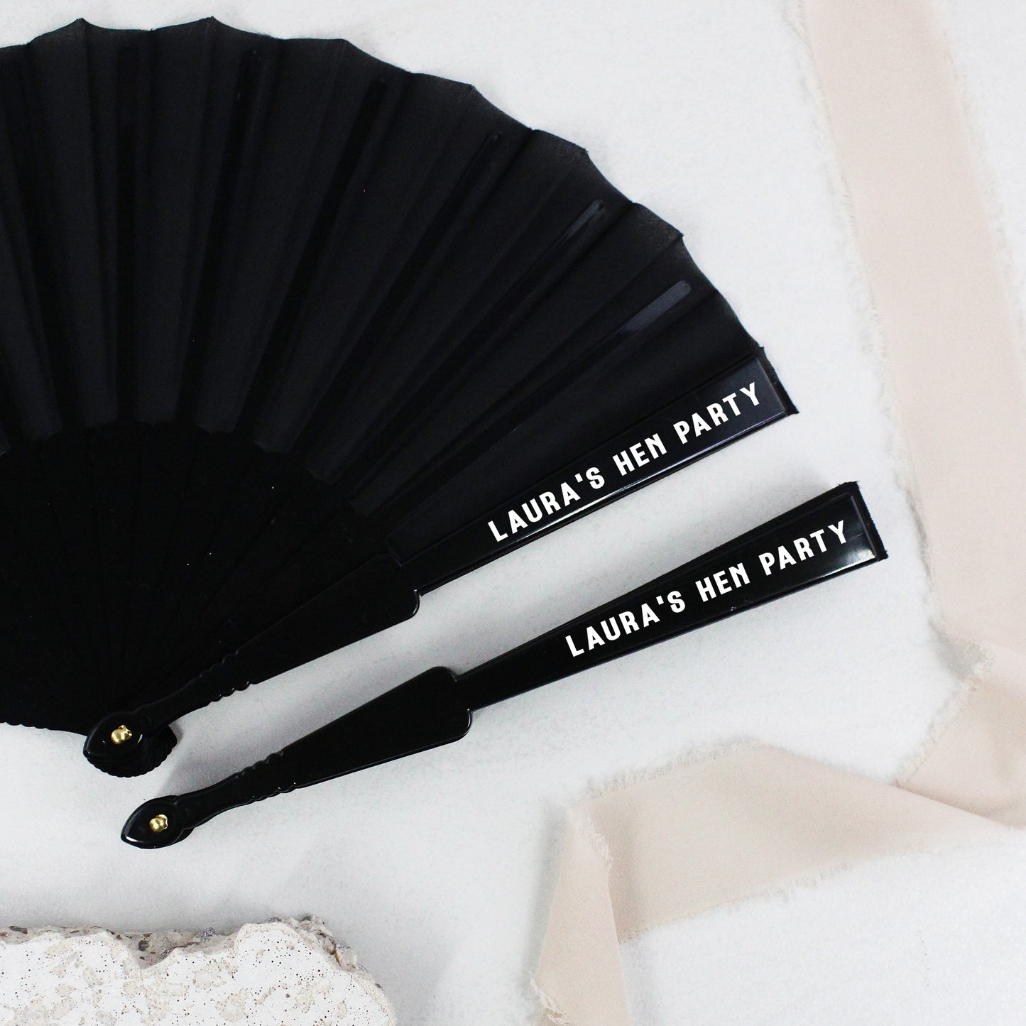 Personalised Black and White Hen Party Hand Fans