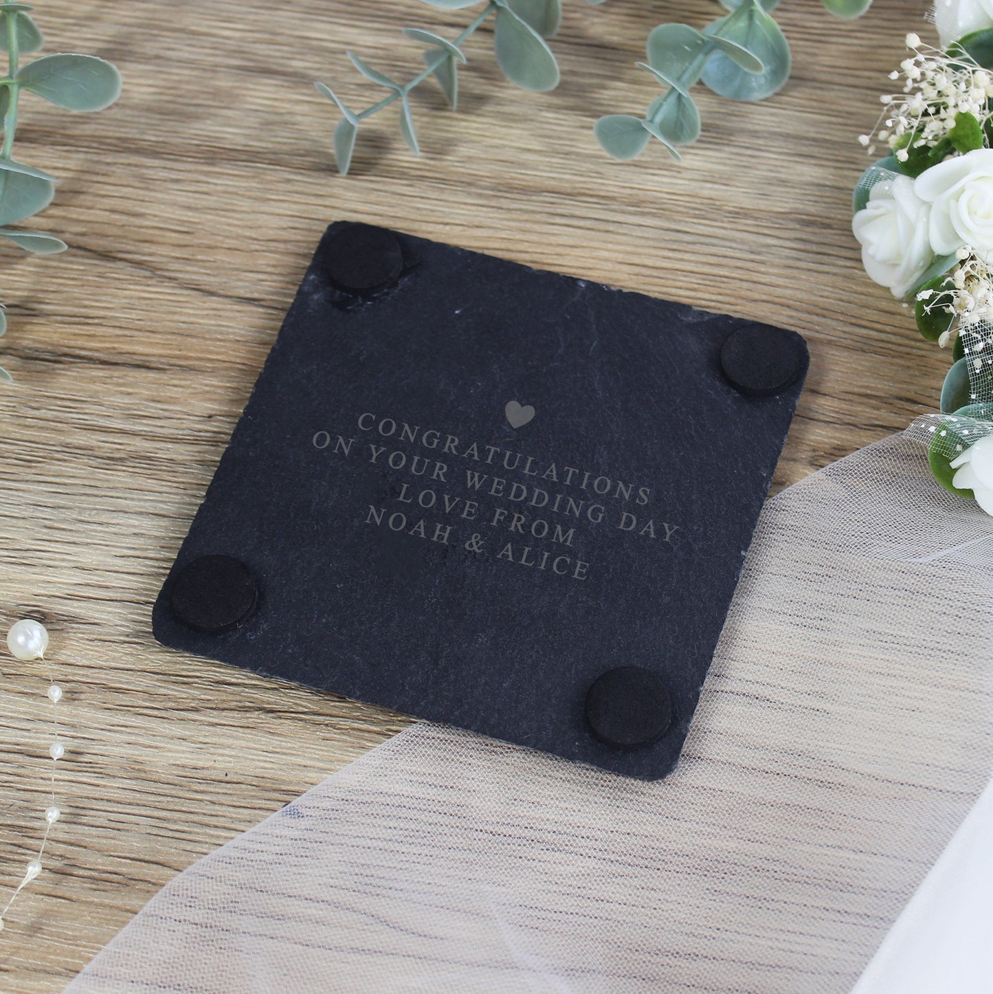 Personalised Mr & Mrs Square Slate Coaster - Set of 2