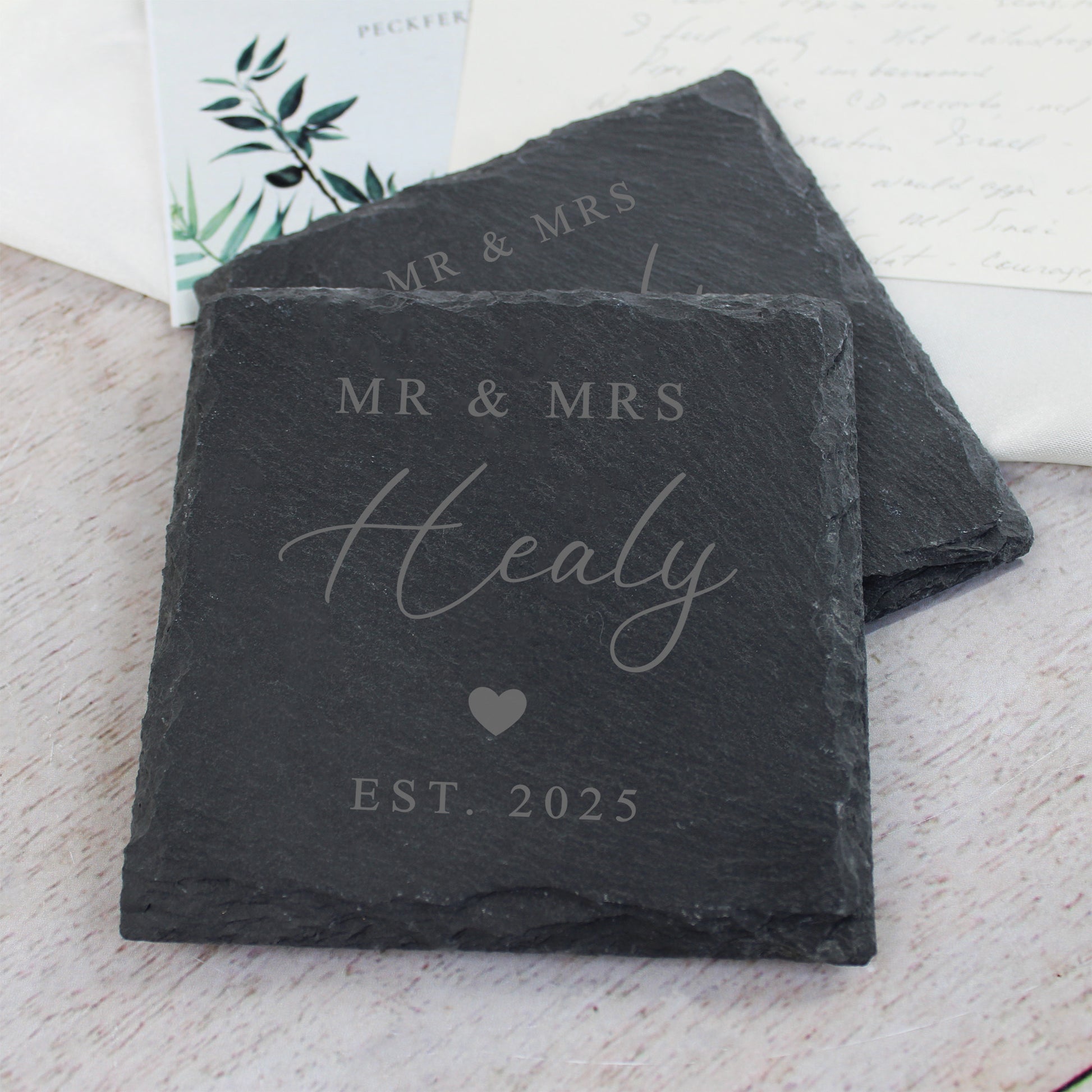 Personalised Mr & Mrs Square Slate Coaster - Set of 2