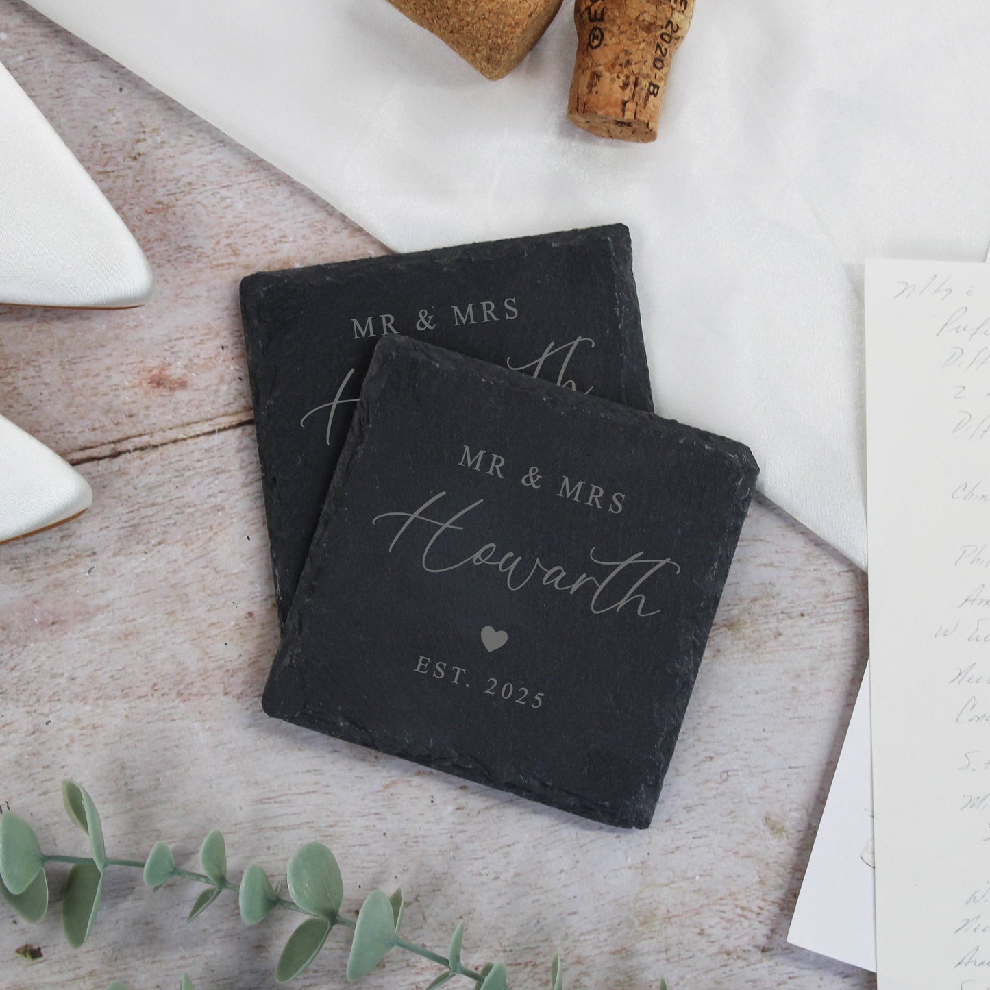Personalised Mr & Mrs Square Slate Coaster - Set of 2