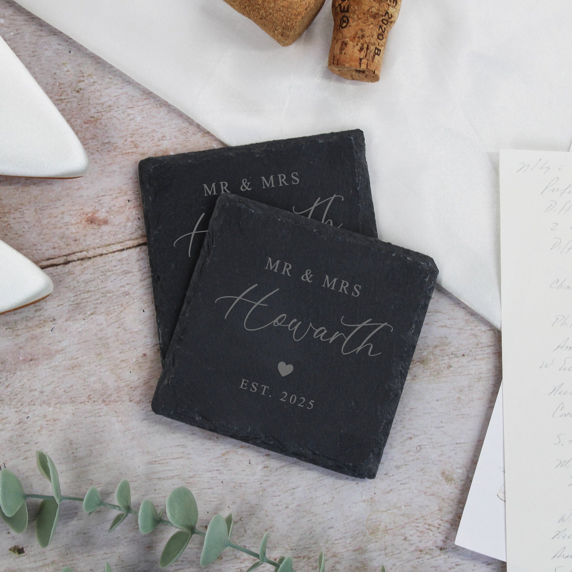 Personalised Mr & Mrs Square Slate Coaster - Set of 2