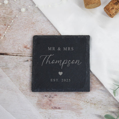 Personalised Mr & Mrs Square Slate Coaster - Set of 2