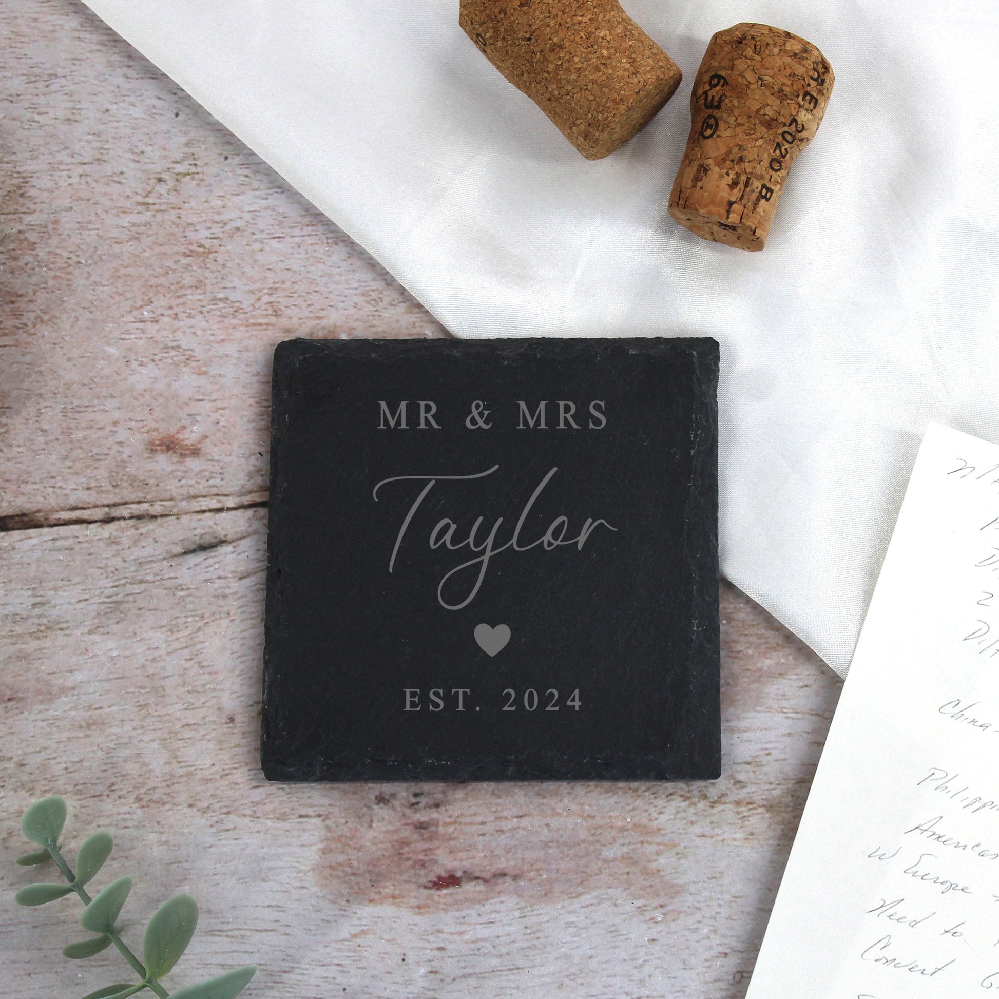 Personalised Mr & Mrs Square Slate Coaster - Set of 2
