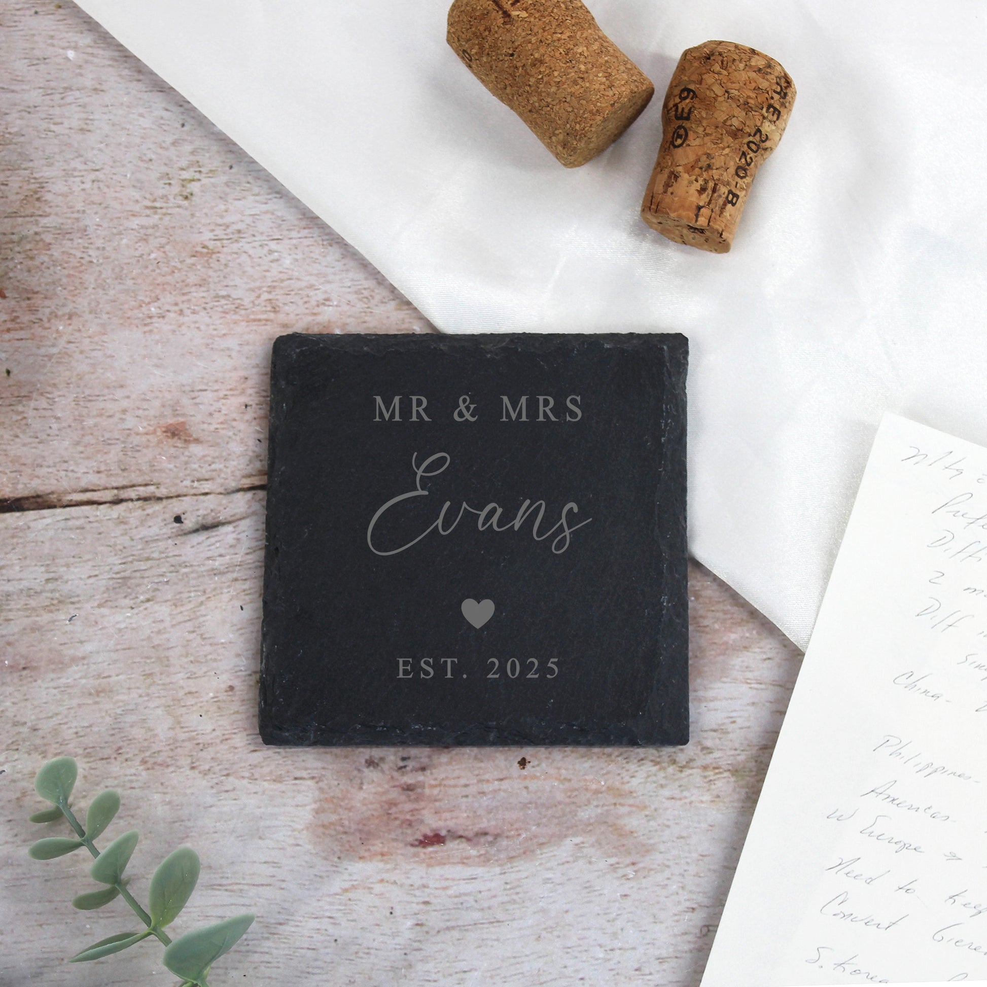 Personalised Mr & Mrs Square Slate Coaster - Set of 2