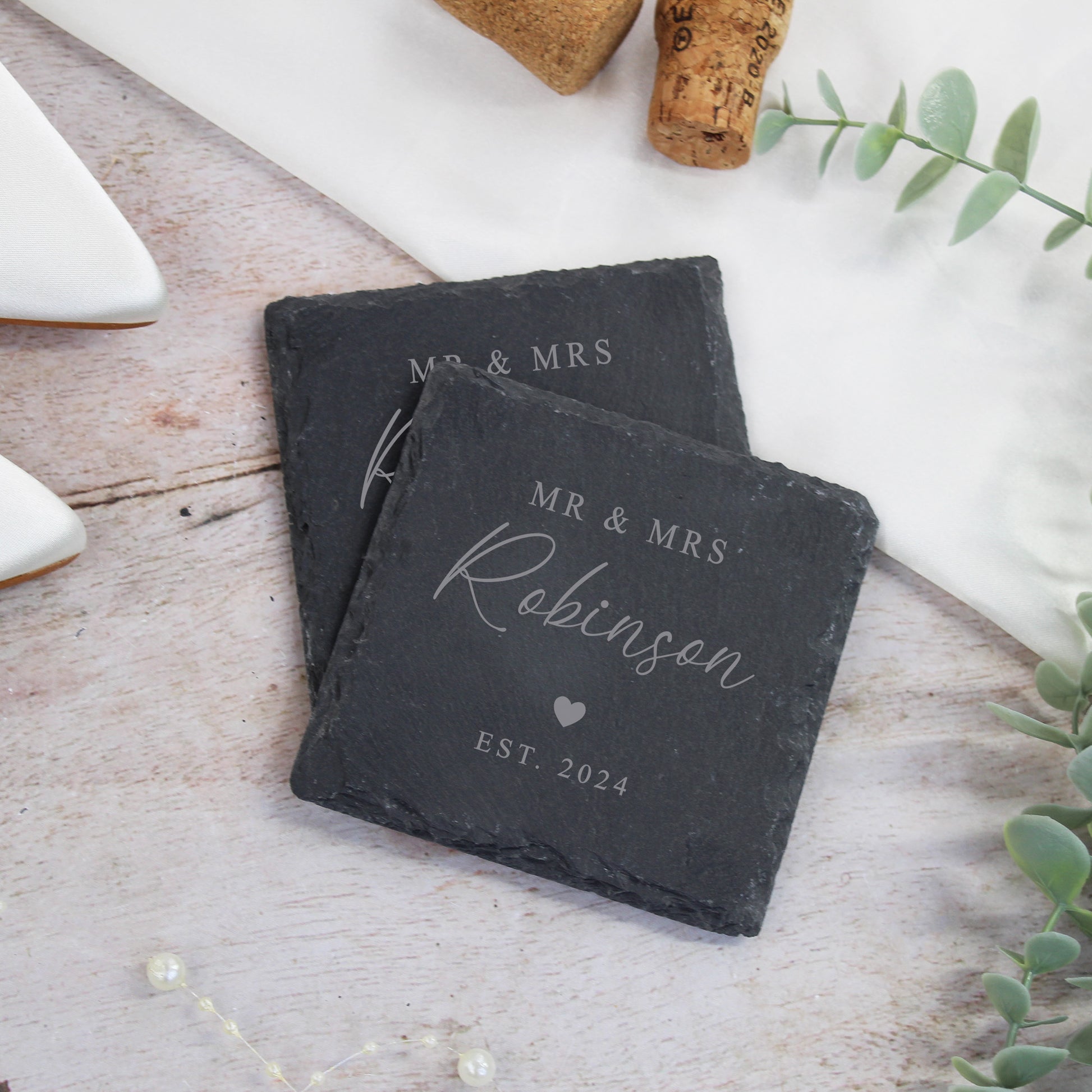 Personalised Mr & Mrs Square Slate Coaster - Set of 2
